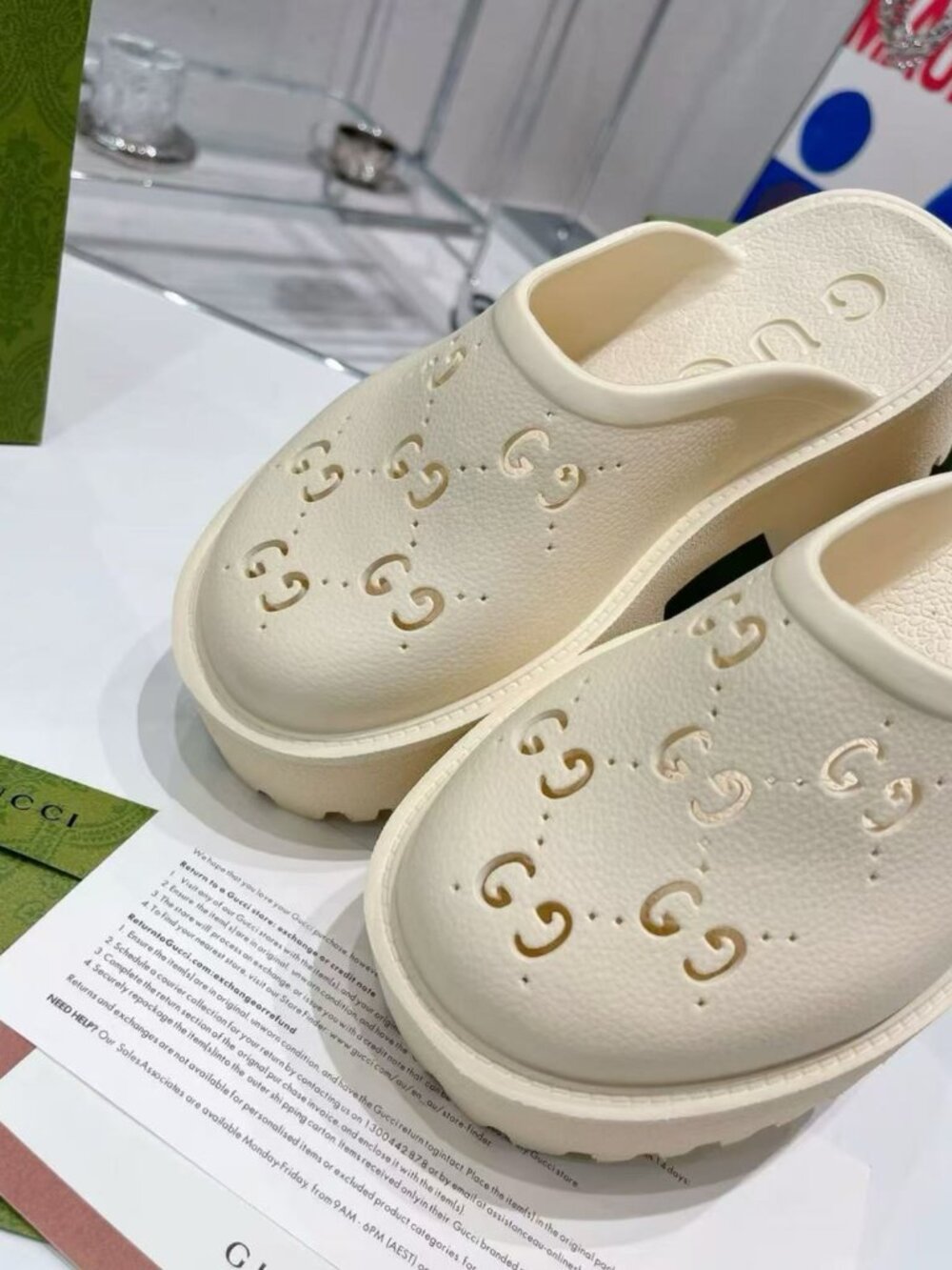 Gucci Cutout GG Logo Chunky Lug Slip On Mules - Picture 6 of 9
